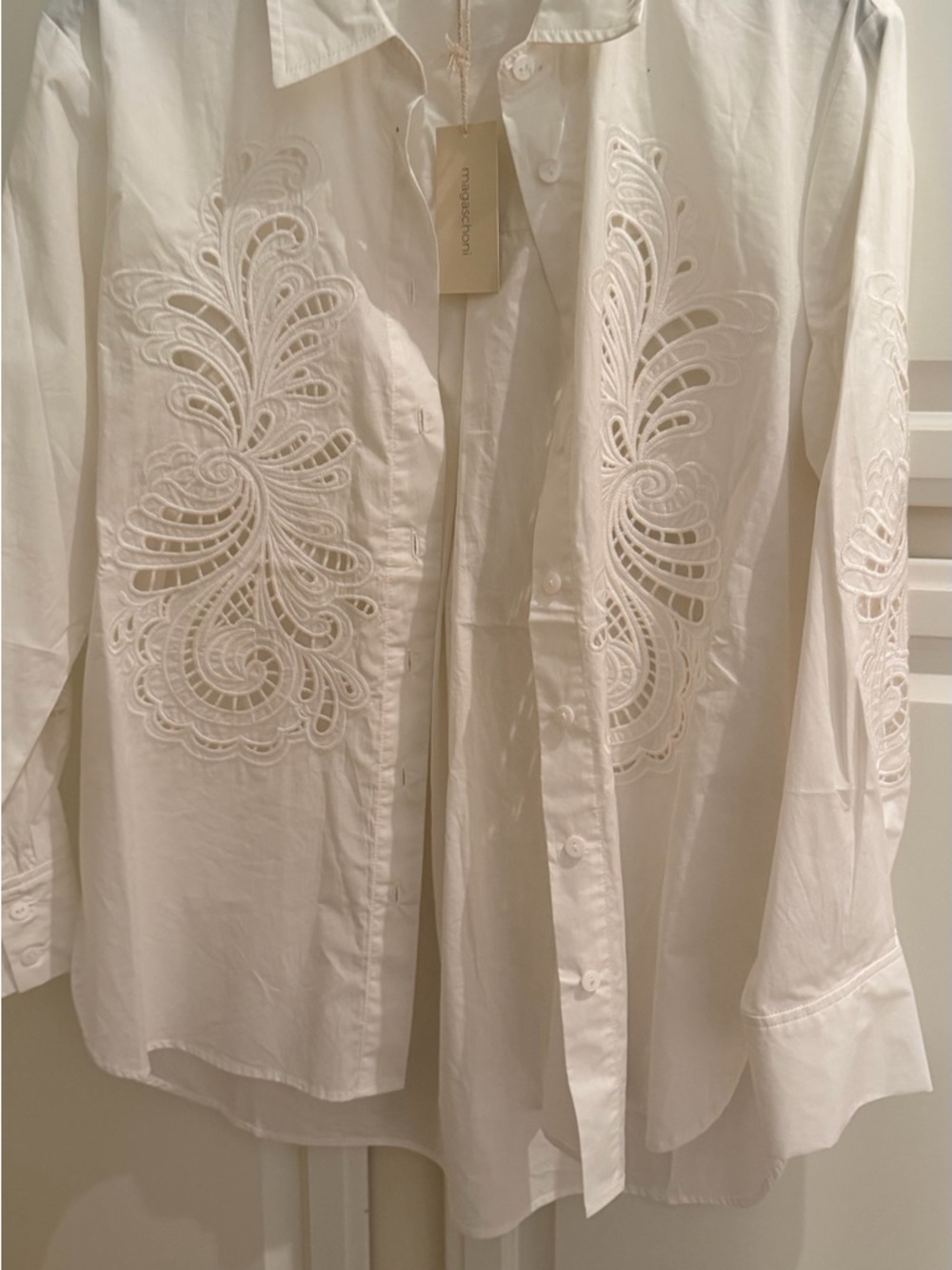White Eyelet Embroidered Button-Up Shirt
